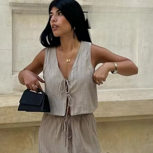 Conjunto Blusa Amarração Saia Longa Mia