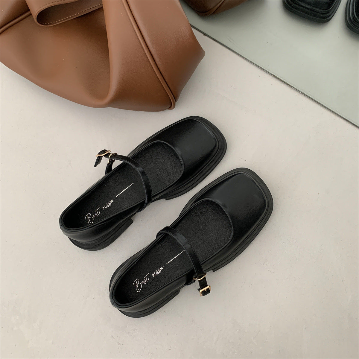 Sapatilha Rute Luxo Bico Quadrado Fecho Sapato Mary Jane