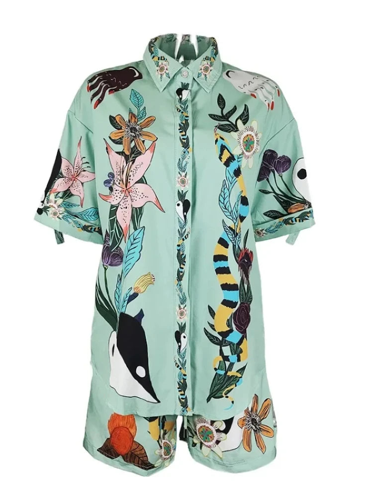 Conjunto Feminino Camisa Short Estampado Electra Green