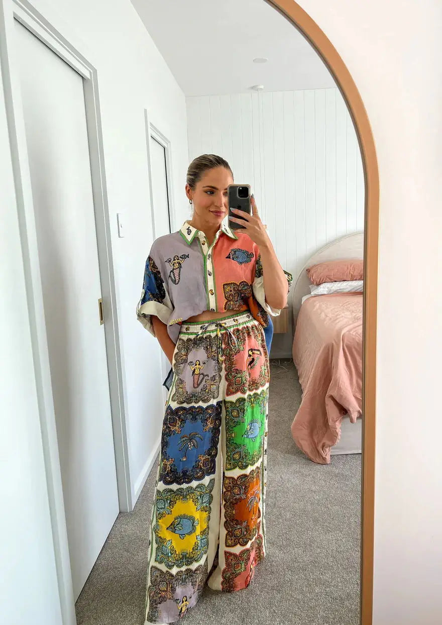 Conjunto Feminino Camisa Calça Estampado Kali