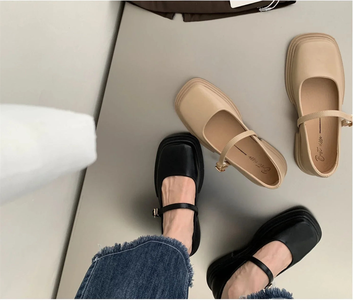 Sapatilha Rute Luxo Bico Quadrado Fecho Sapato Mary Jane