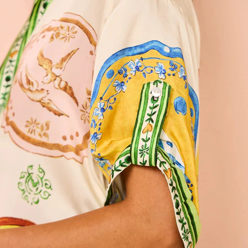 Conjunto Feminino Camisa Botão Short Estampado Rafaella