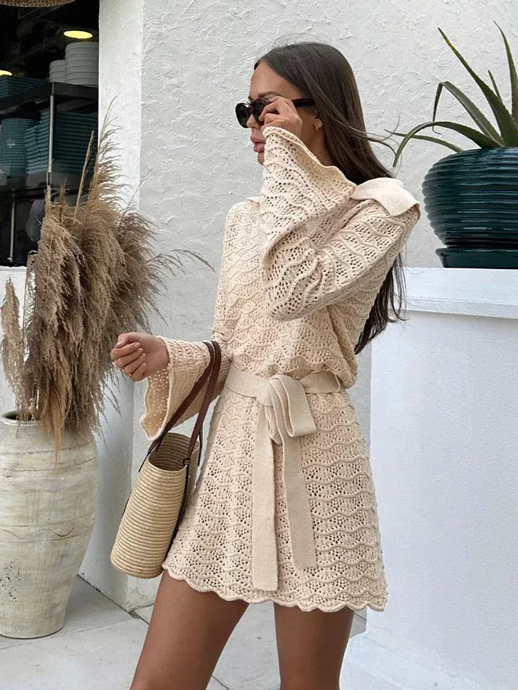 Vestido Curto Tricô Amarração Boho Chic