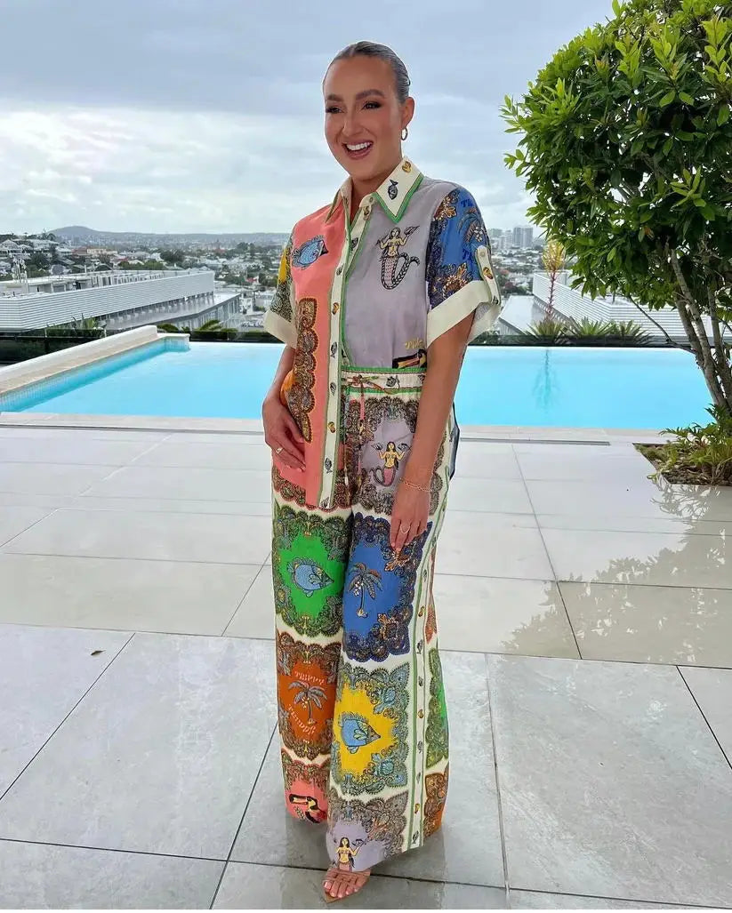 Conjunto Feminino Camisa Calça Estampado Kali