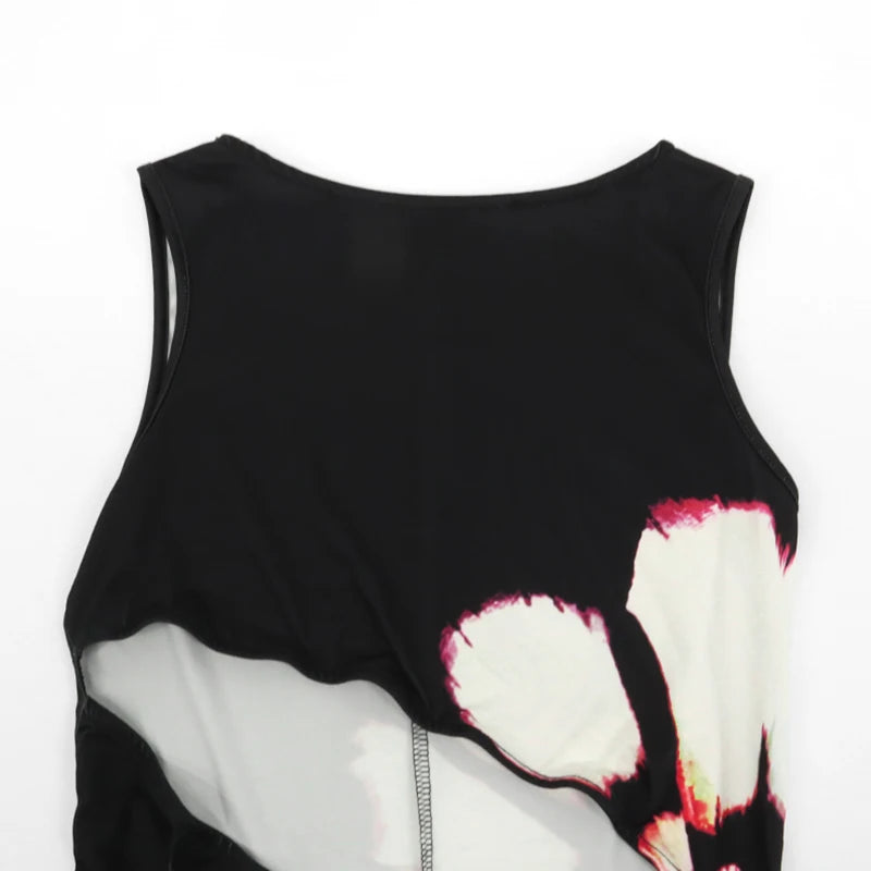 Vestido Sexy Longo Vazado Lateral Flores Antônia