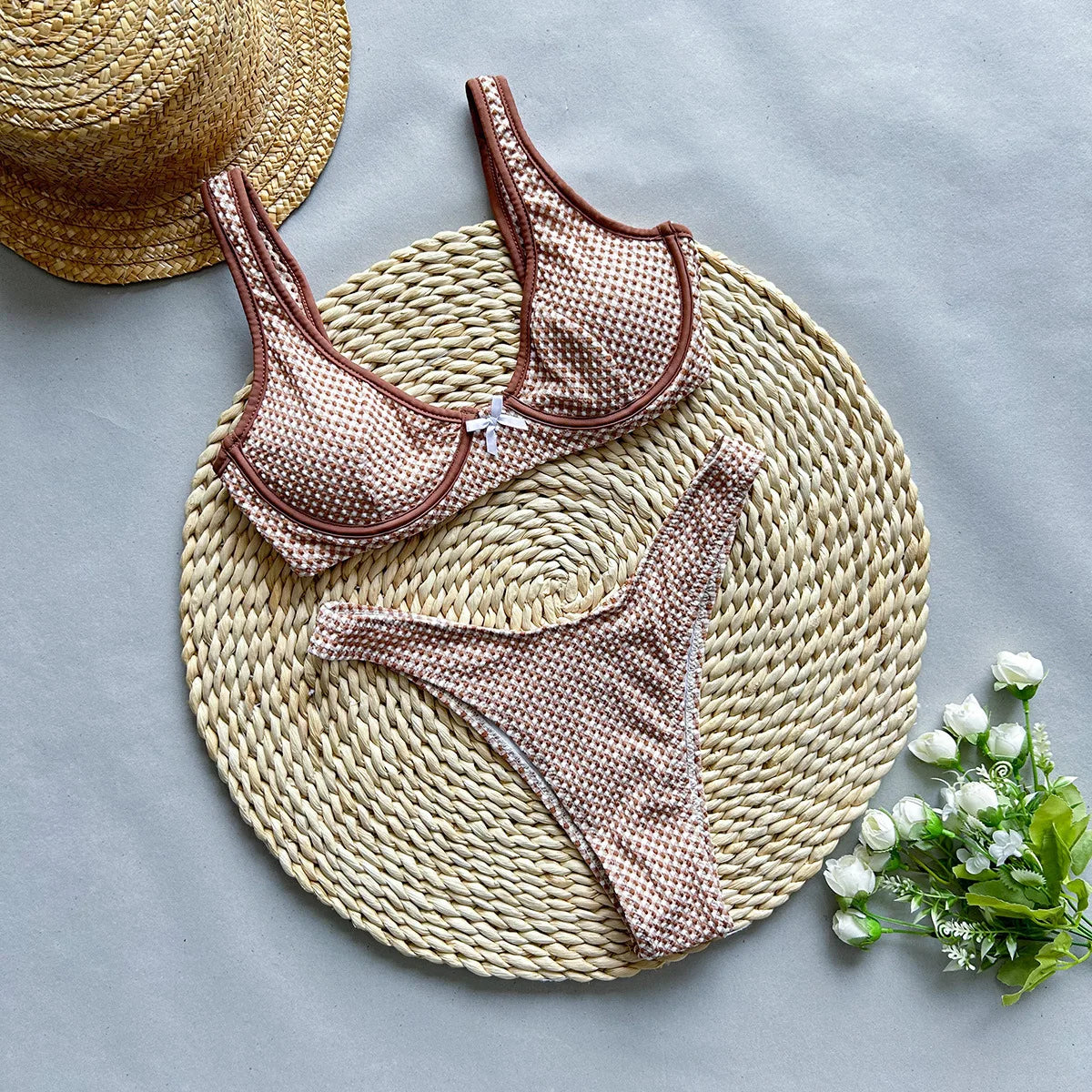 Biquíni Xadrez Marrom Meia-Taça Brown