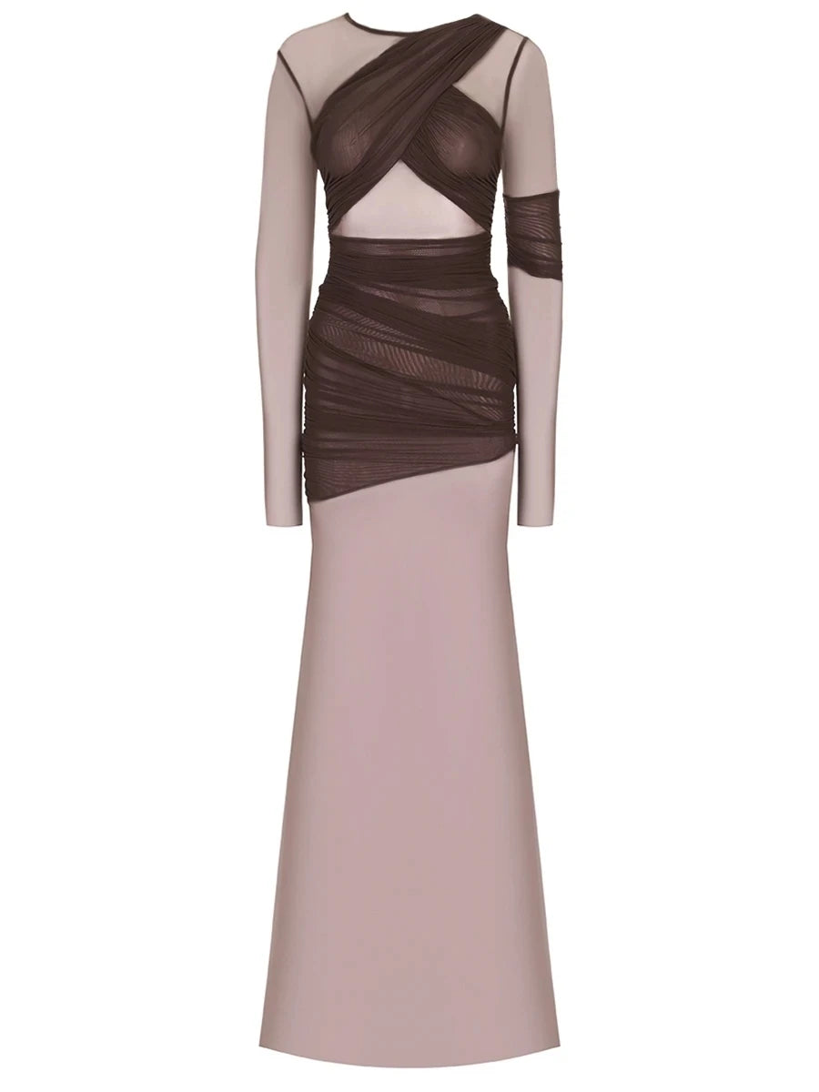 Vestido Longo Tule Manga Comprida