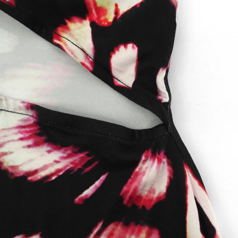 Vestido Sexy Longo Vazado Lateral Flores Antônia