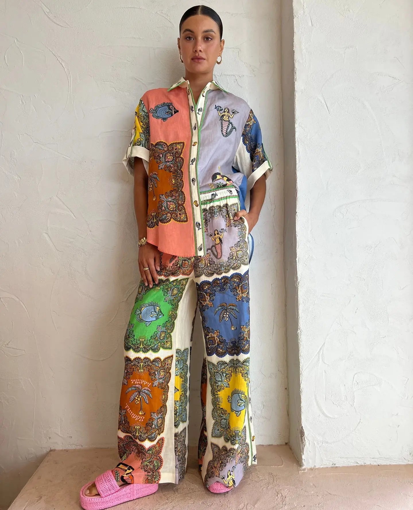 Conjunto Feminino Camisa Calça Estampado Kali