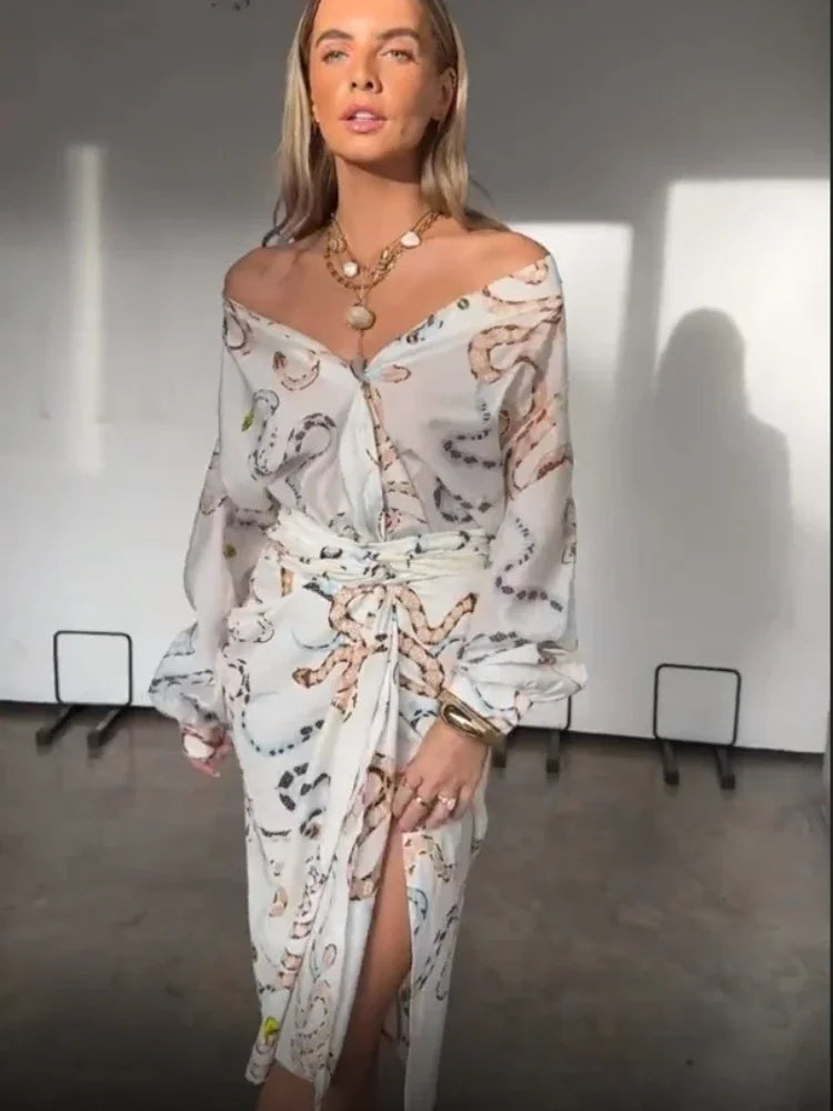 Conjunto Camisa Saia Envelope Estampado Snakes