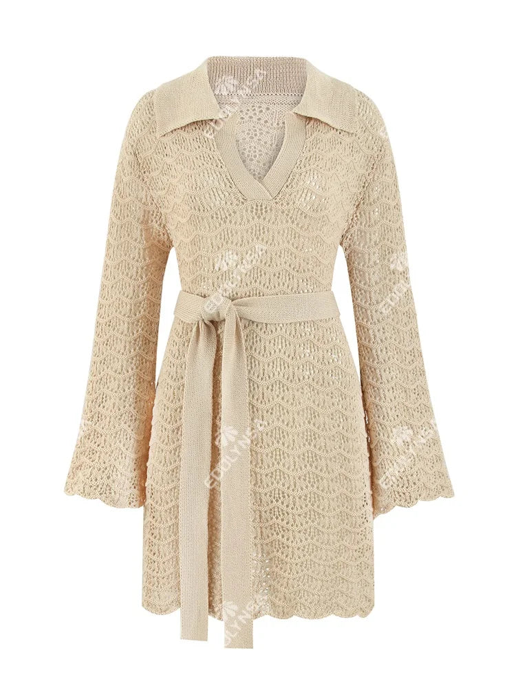 Vestido Curto Tricô Amarração Boho Chic