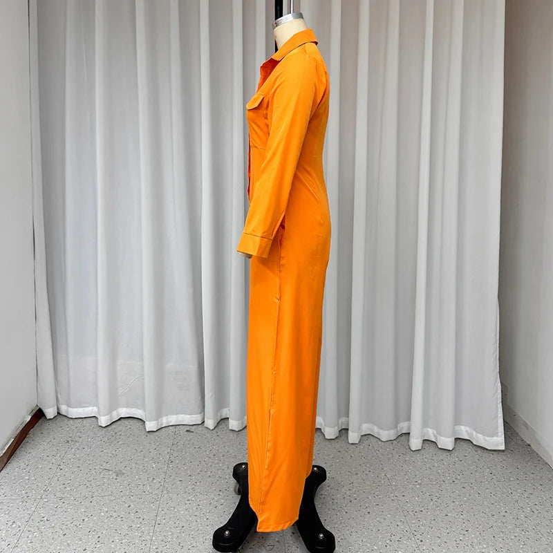 Macacão Feminino Longo Botões Manga Longa Virgínia