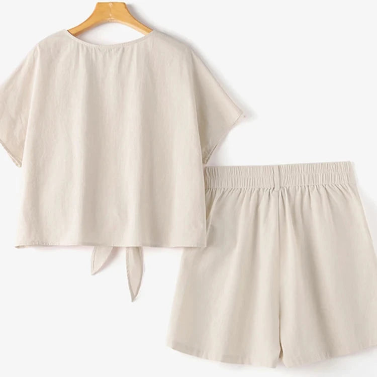 Conjunto Camisa Botão Short Elástico Viscolinho Millos