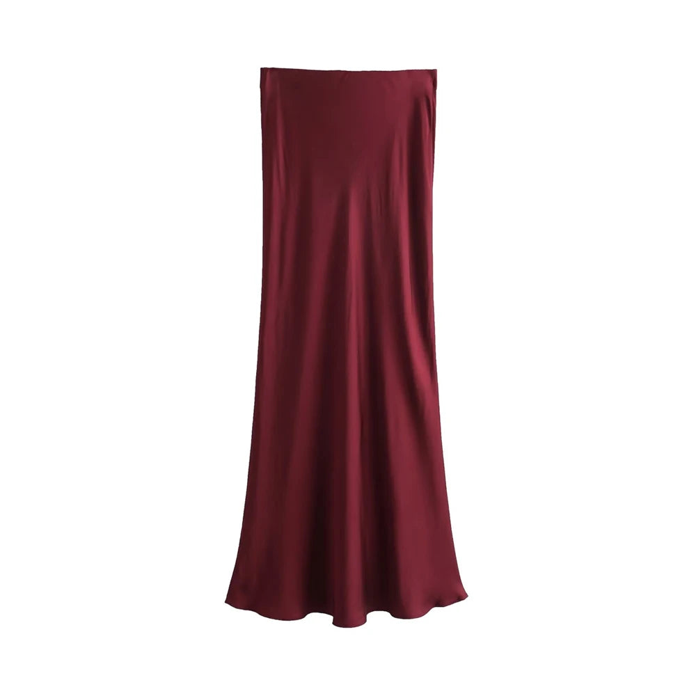 Saia Cetim Midi Toque de Seda Boho Chic