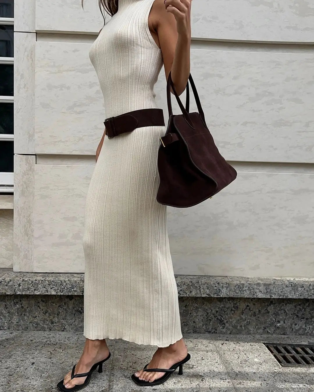 Vestido Longo Sexy Texturizado Gola Alta