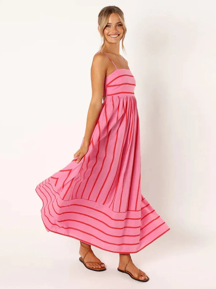 Vestido Luana Listras Alcinha Rosa