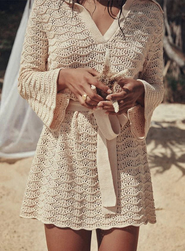 Vestido Curto Tricô Amarração Boho Chic