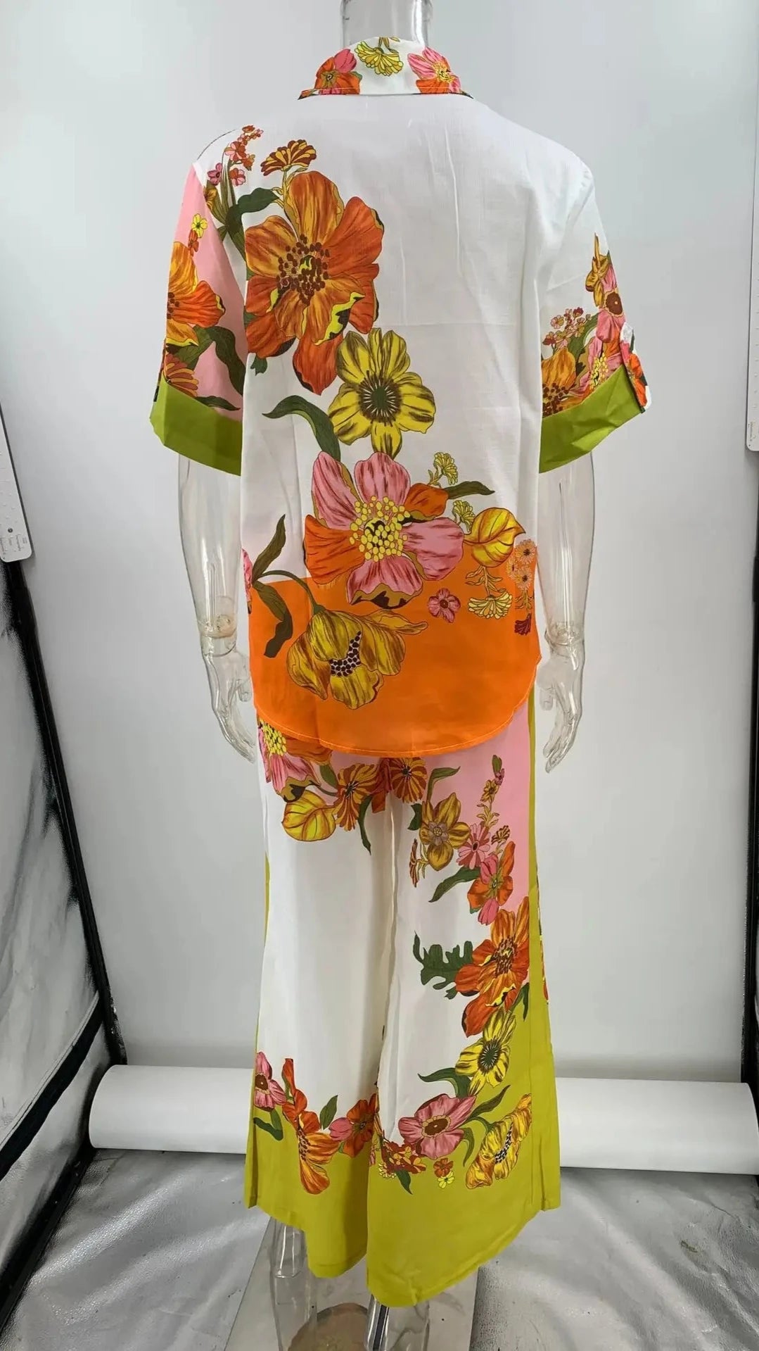 Conjunto Feminino Camisa Botão Calça Estampado Viola