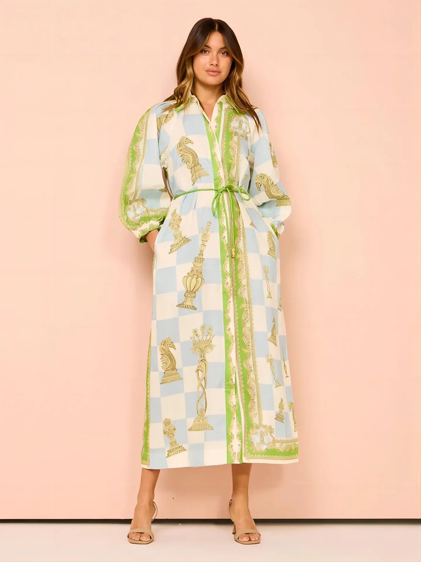 Vestido Chess Amarração Longo