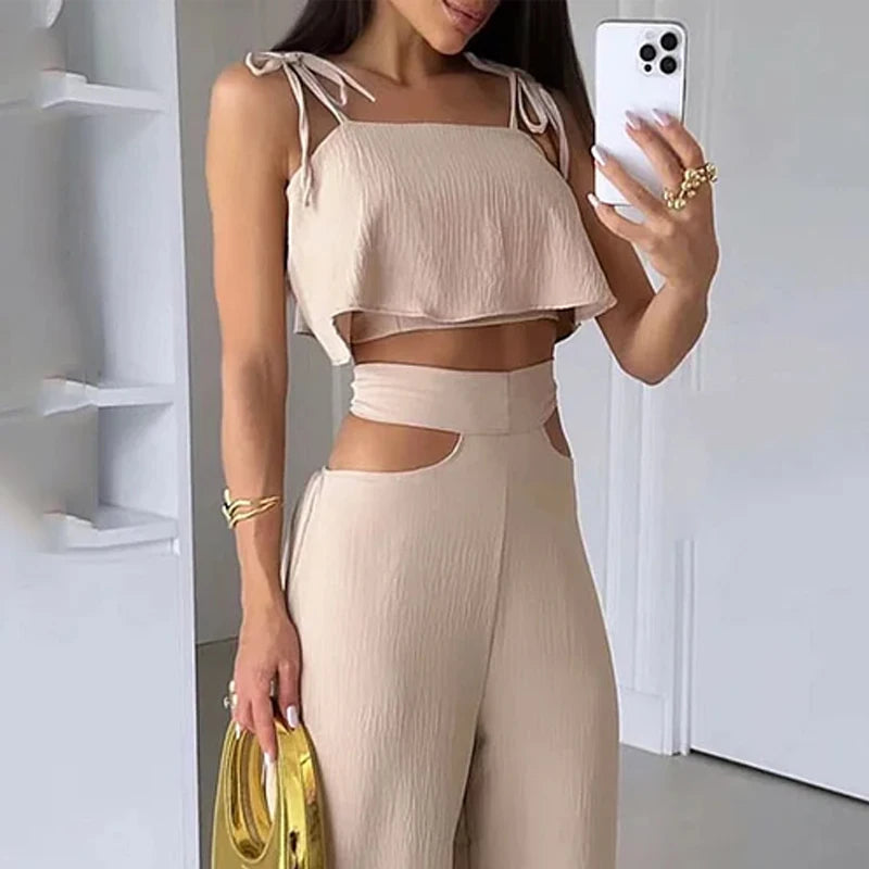 Conjunto Top Calça com Recortes Duna Amarração