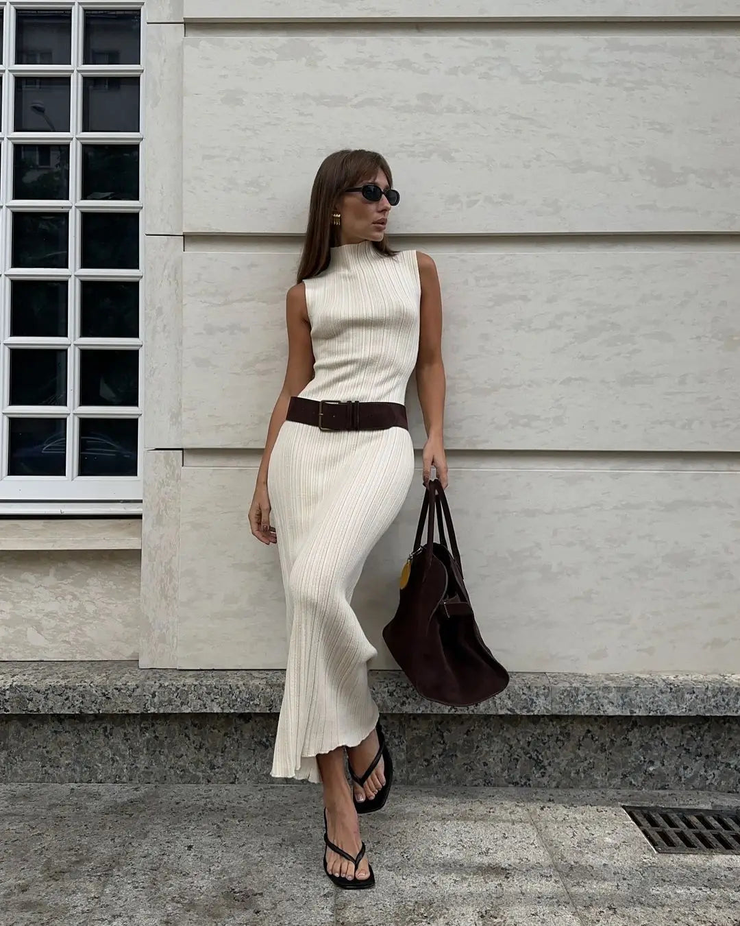 Vestido Longo Sexy Texturizado Gola Alta