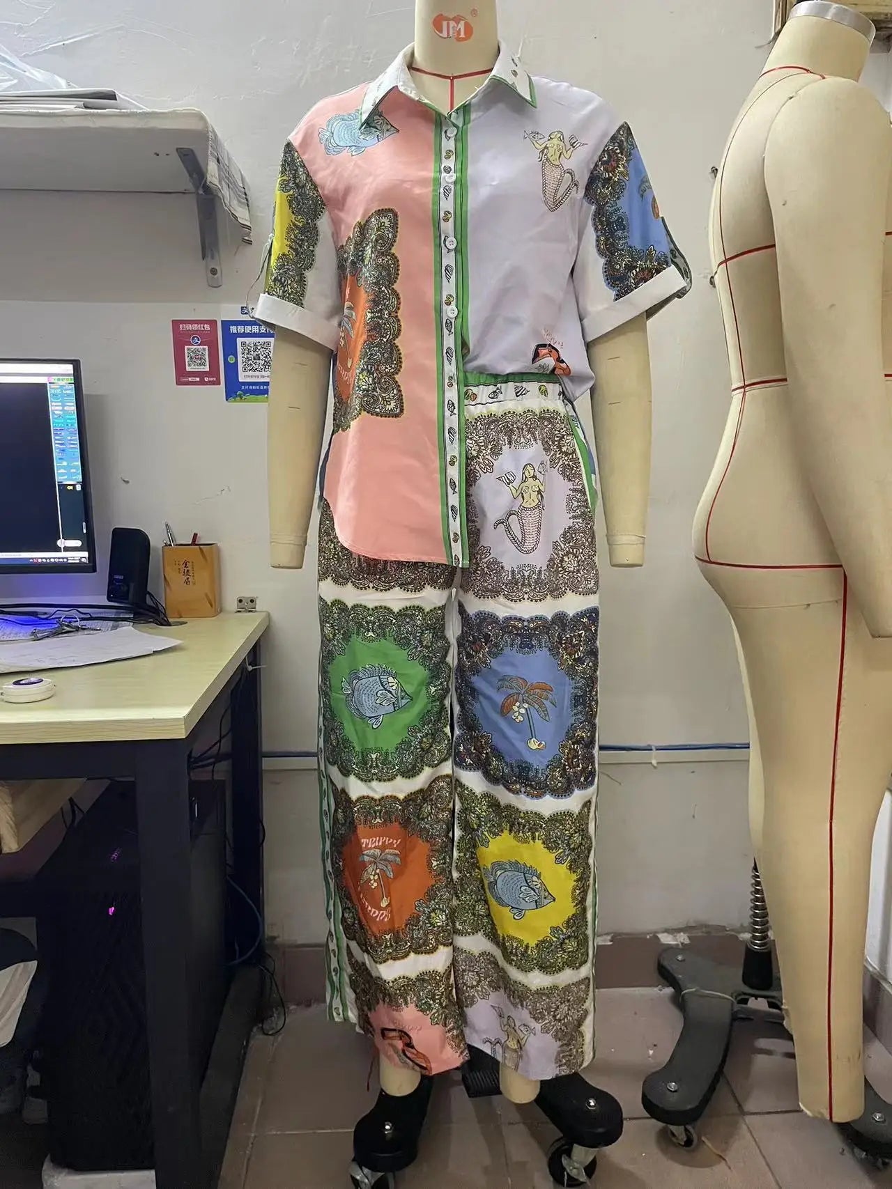 Conjunto Feminino Camisa Calça Estampado Kali