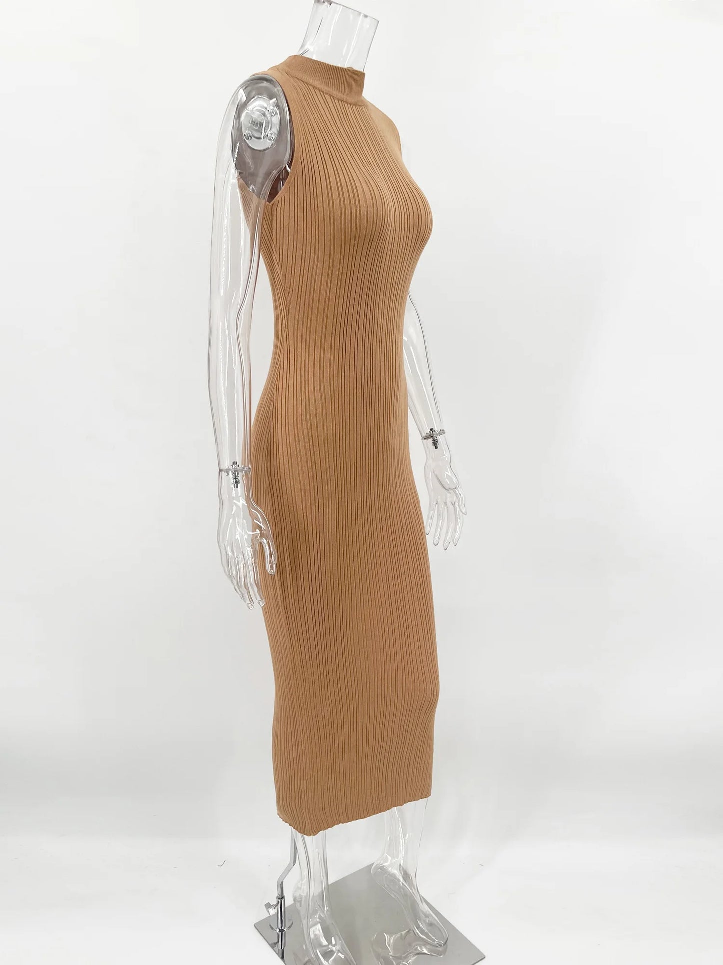 Vestido Longo Sexy Texturizado Gola Alta