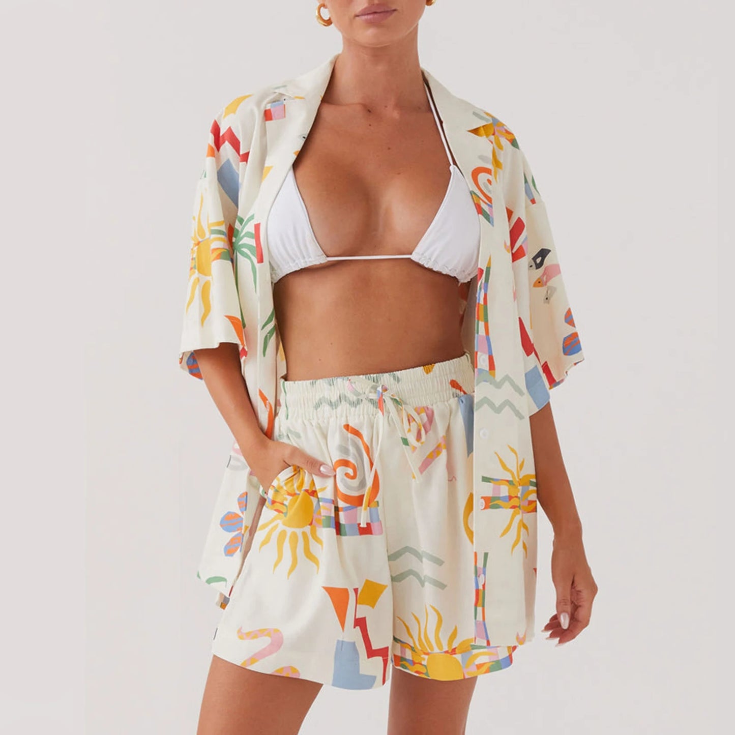 Conjunto Feminino Short e Camisa Estampado Fiorella