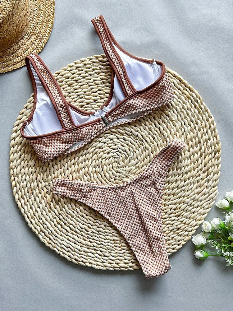 Biquíni Xadrez Marrom Meia-Taça Brown