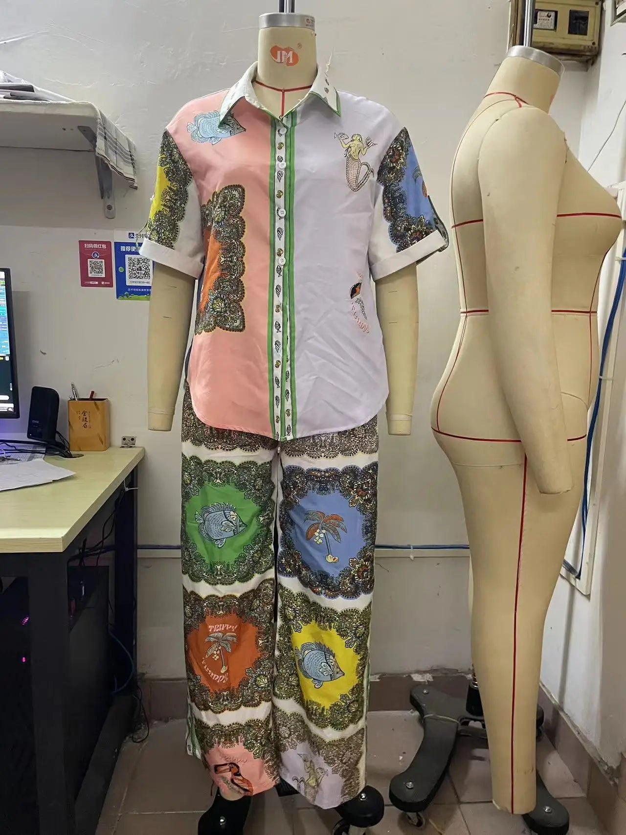 Conjunto Feminino Camisa Calça Estampado Kali