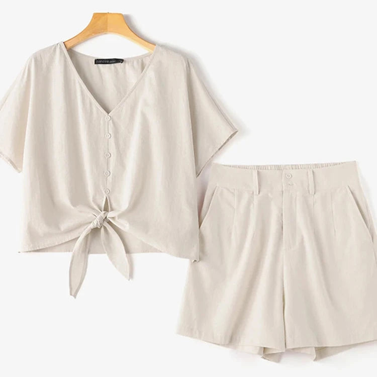 Conjunto Camisa Botão Short Elástico Viscolinho Millos