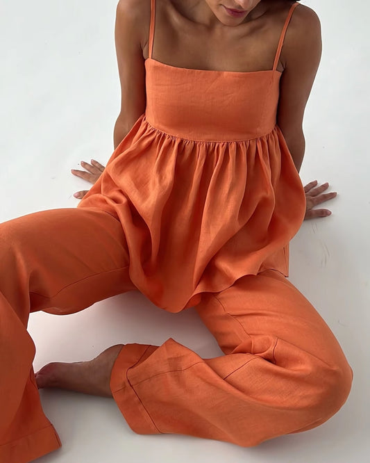 Conjunto Feminino Blusa Alcinha Calça Laranja Mônaco
