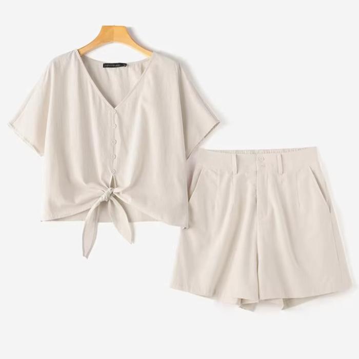 Conjunto Camisa Botão Short Elástico Viscolinho Millos