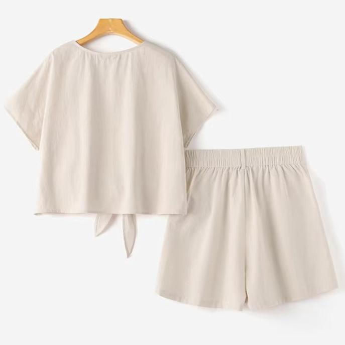 Conjunto Camisa Botão Short Elástico Viscolinho Millos