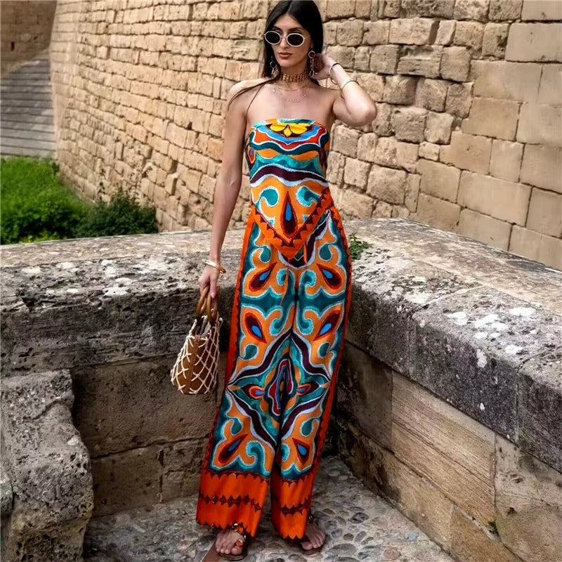 Conjunto Feminino Bandana e Calça Estampado Boho Isa