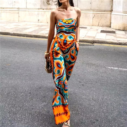 Conjunto Feminino Bandana e Calça Estampado Boho Isa