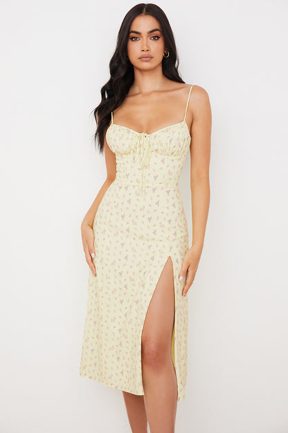 Vestido Vivian Boho Alcinha Fenda Lateral Amarelo