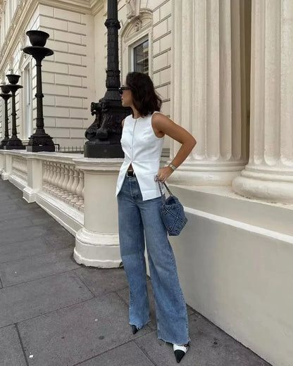 Colete Blusa Botões Alfaiataria Anne