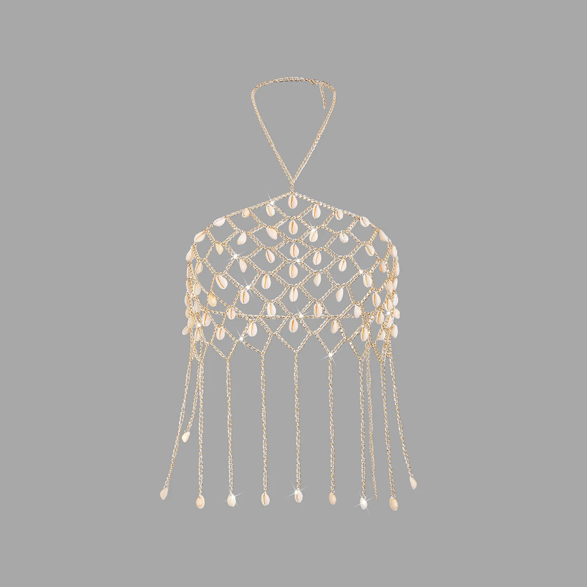 Sexy Metal Sea Shell Tassel Bra Chest Chain Necklace for Women Simple Copper Link Chain Bikini Beach Body Jewelry Accessories