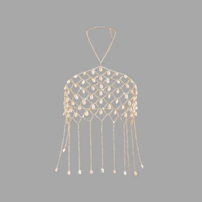 Sexy Metal Sea Shell Tassel Bra Chest Chain Necklace for Women Simple Copper Link Chain Bikini Beach Body Jewelry Accessories