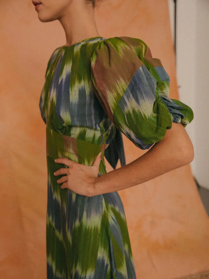Vestido Boho Chic Manga Bufante Estampado Bianca