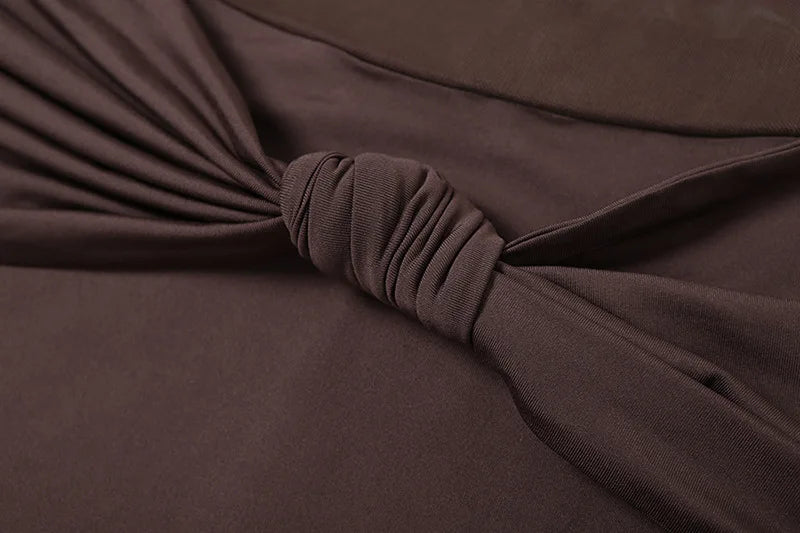 Vestido Longo Sexy Marrom Alcinha Transparência Mocha Mousse