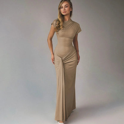 Vestido Longo Luxo Drapeado Frontal Amarração nas Costas
