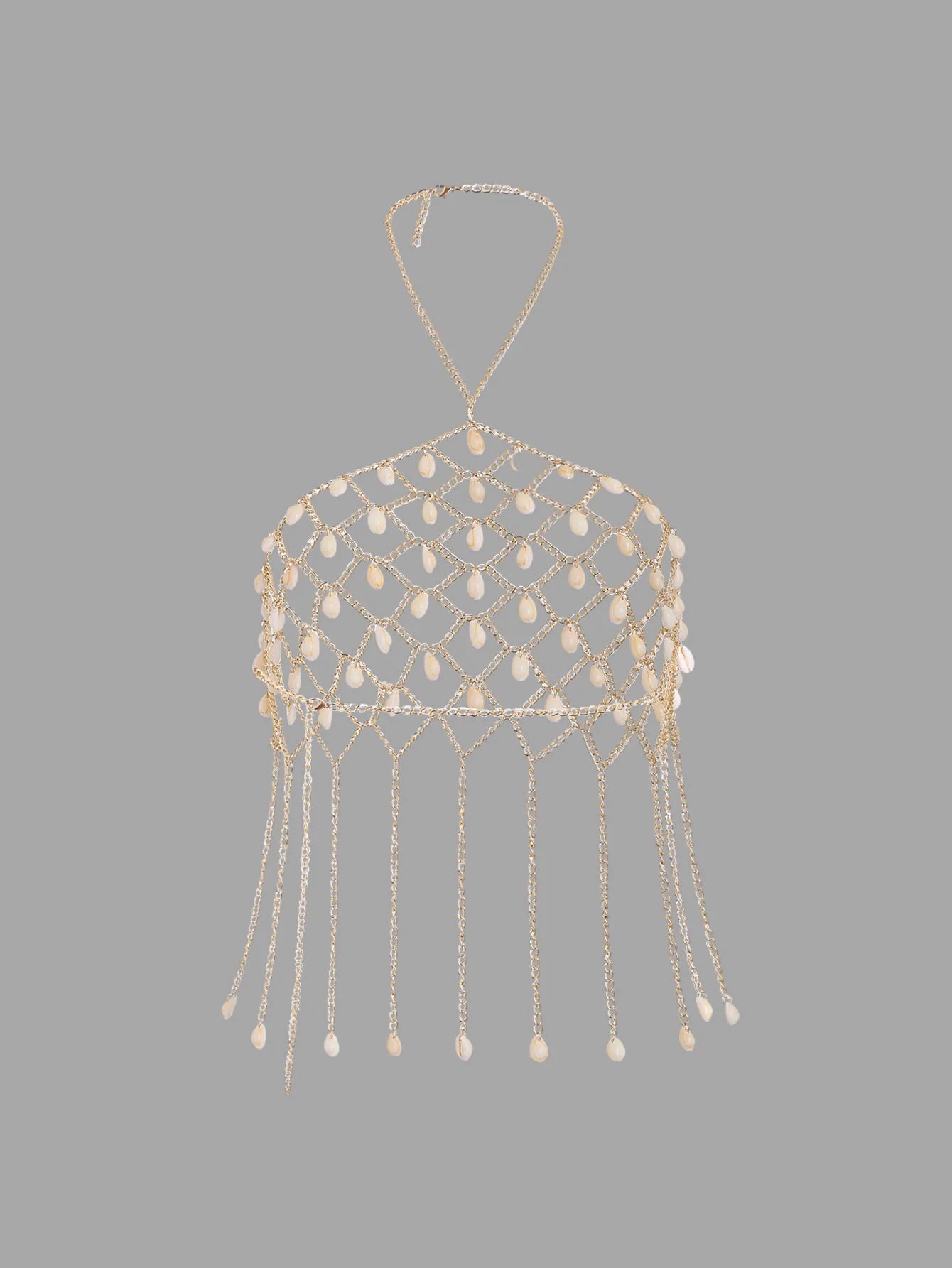 Sexy Metal Sea Shell Tassel Bra Chest Chain Necklace for Women Simple Copper Link Chain Bikini Beach Body Jewelry Accessories