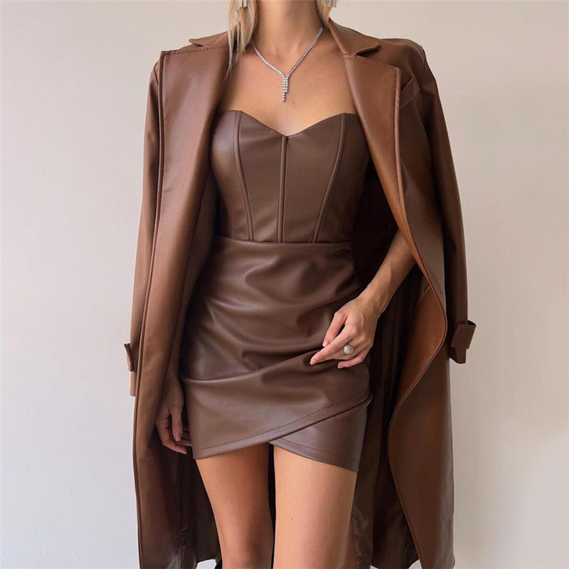 Vestido Curto Sexy Tomara que Caia Couro PU