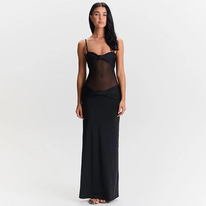 Vestido Longo Sexy Marrom Alcinha Transparência Mocha Mousse