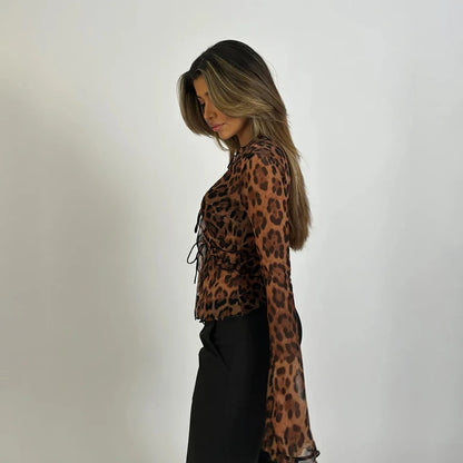 Blusa Flaire Oncinha Amarração Frontal Vintage Boho