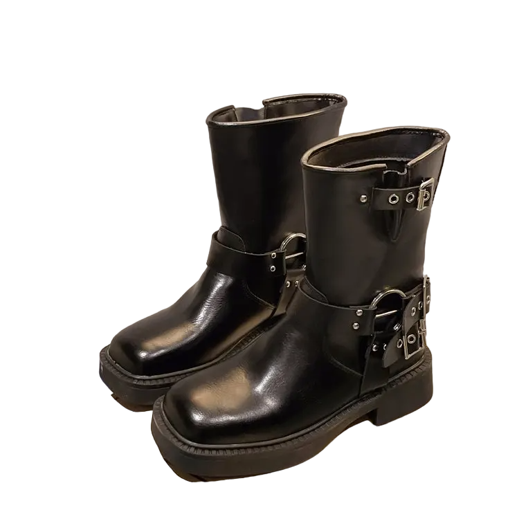 Coturno Biker Andressa Fivela Preto