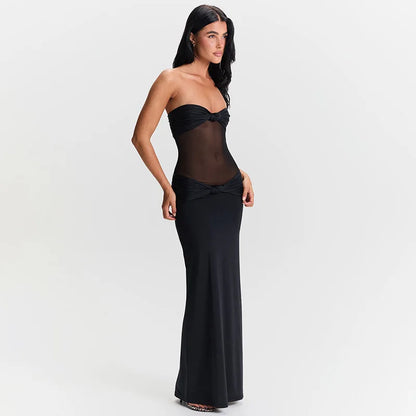 Vestido Longo Sexy Marrom Alcinha Transparência Mocha Mousse