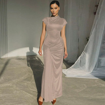Vestido Longo Luxo Drapeado Frontal Amarração nas Costas
